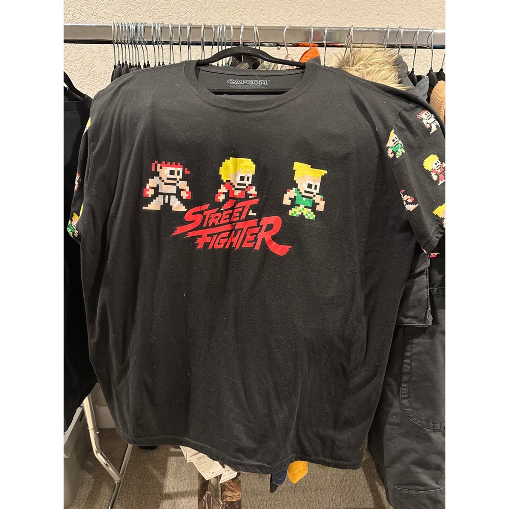Capcom Street Fighter Mens 3XL Black T-Shirt 8-Bit Pixel Graphic Anime Ken Ryu